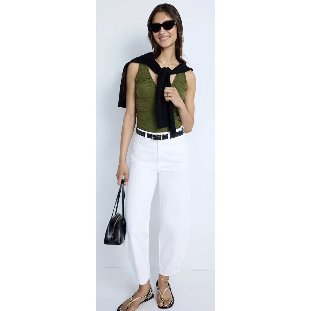 Reformation Marlene Knit Top Olive Green Ruched V-Neck Tank Sleeveless XS